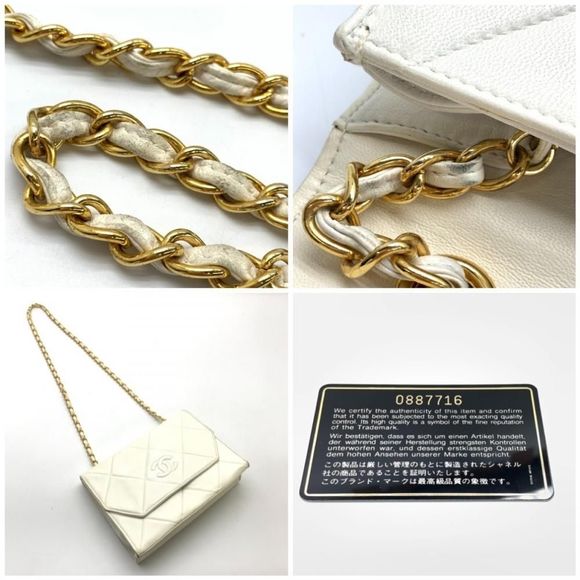 Chanel Lambskin Chain Shoulder Bag Gold Metal Fittings Here Mark Leather White - Picture 8 of 10